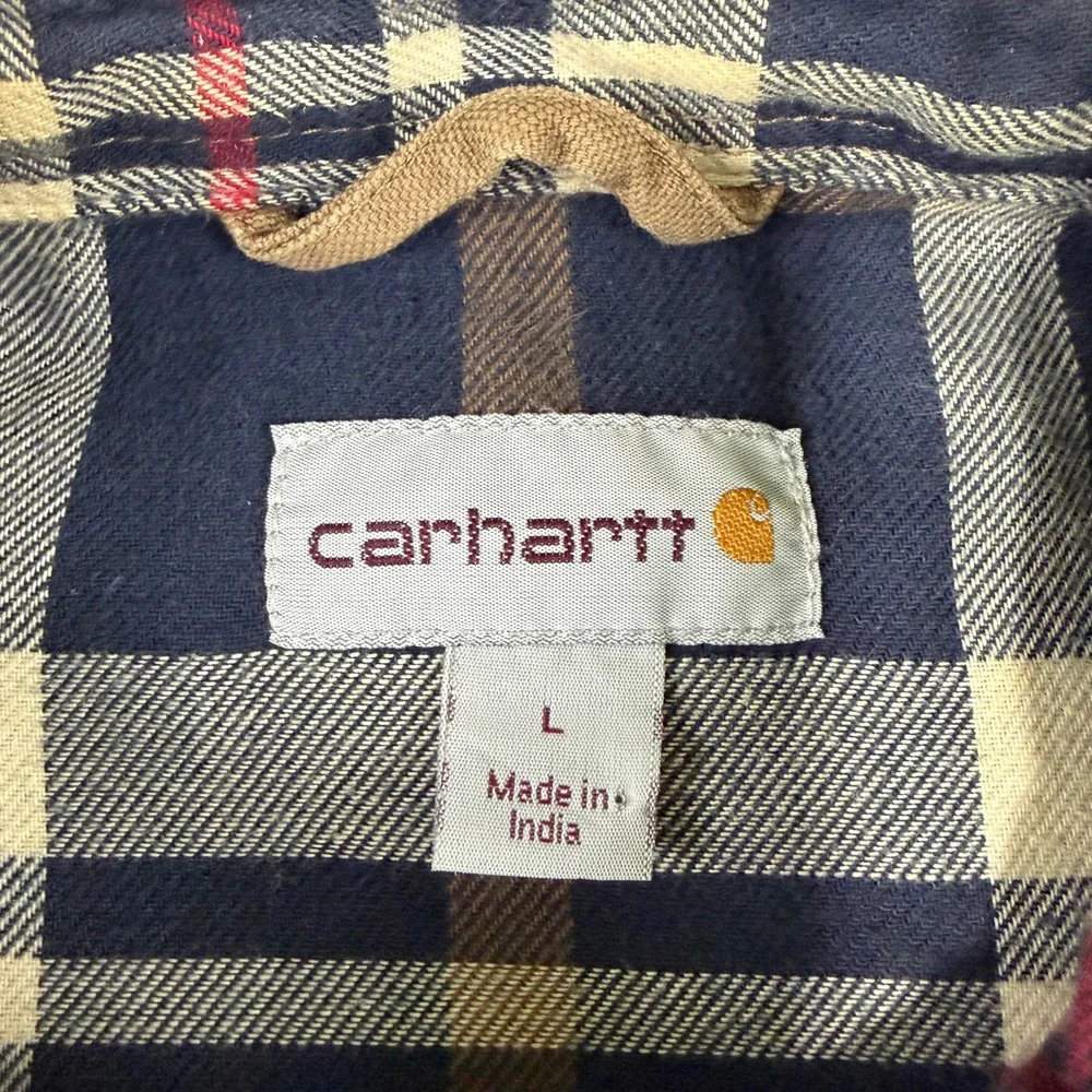 Carhartt Mens Brown Duck Flannel Lined Shirt Jacket Snap Front 100590 Size L